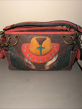 Western Embroidered Multi-Color Cross Accent Shoulder Bag